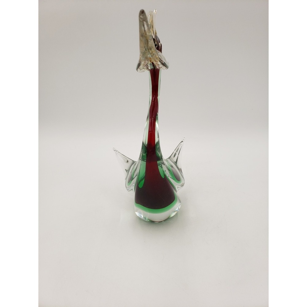 Vintage Murano Glass Swan‎ Sommerso Red Green & Clear Mid-Century 10.5 Inch - Picture 9 of 12
